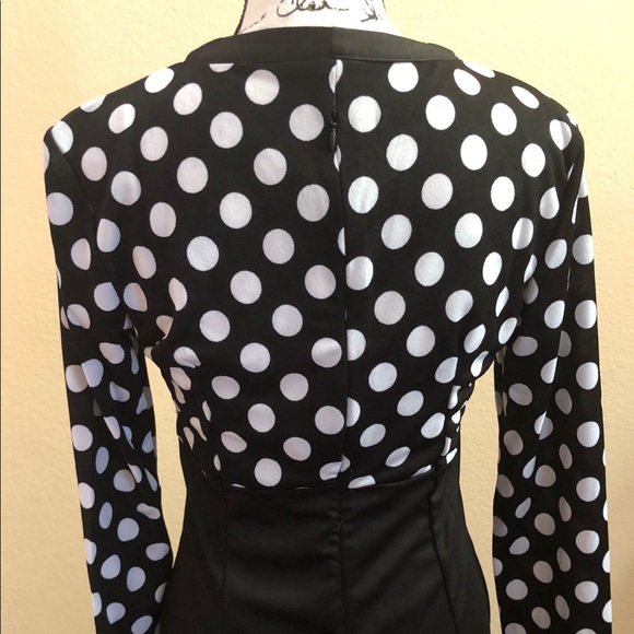 Black and White Long Sleeve Polka Dot Dress - Picture 6 of 6